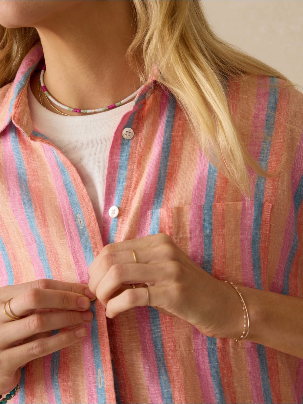 Faherty Pastel Striped Button-Down Shirt in Pink & Blue